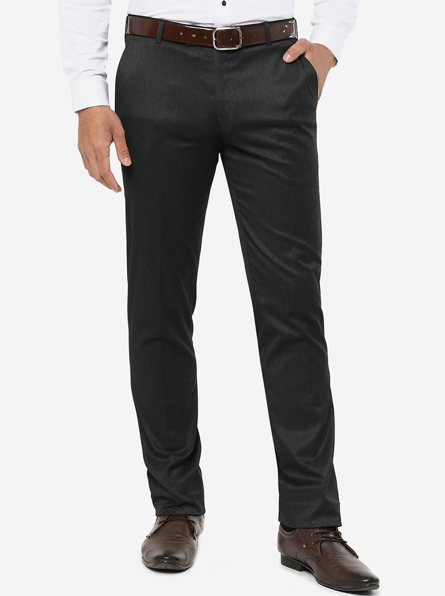 Grey Solid Slim Fit Formal Trouser | Metal