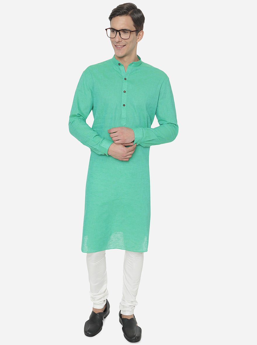 Aqua Green Solid Regular Fit Modi Kurta | JadeBlue