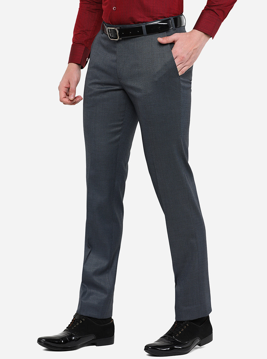 Dark Grey Solid Slim Fit Formal Trouser | Metal