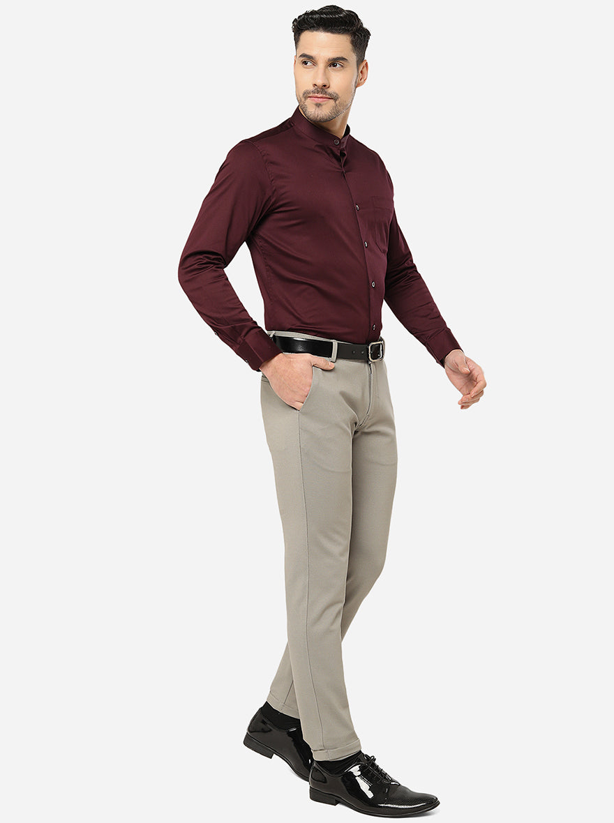 Maroon Solid Slim Fit Formal Shirt | Metal