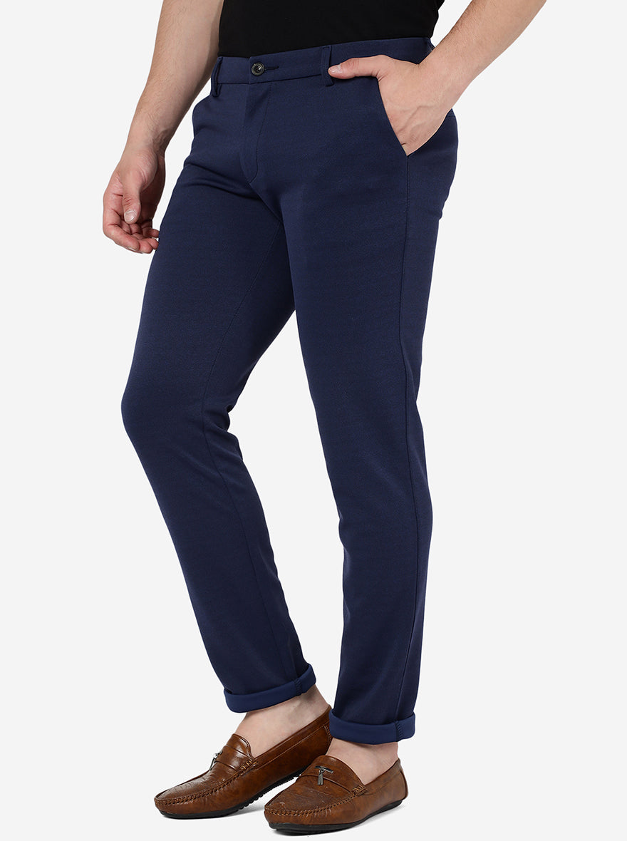 Navy Blue Solid Venice Fit Casual Trouser | JadeBlue