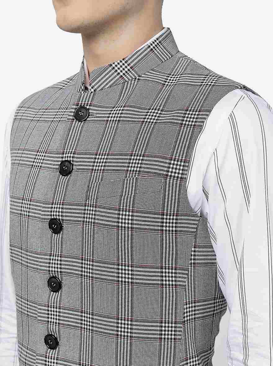 Grey Checked Regular Fit Modi Jacket | JadeBlue