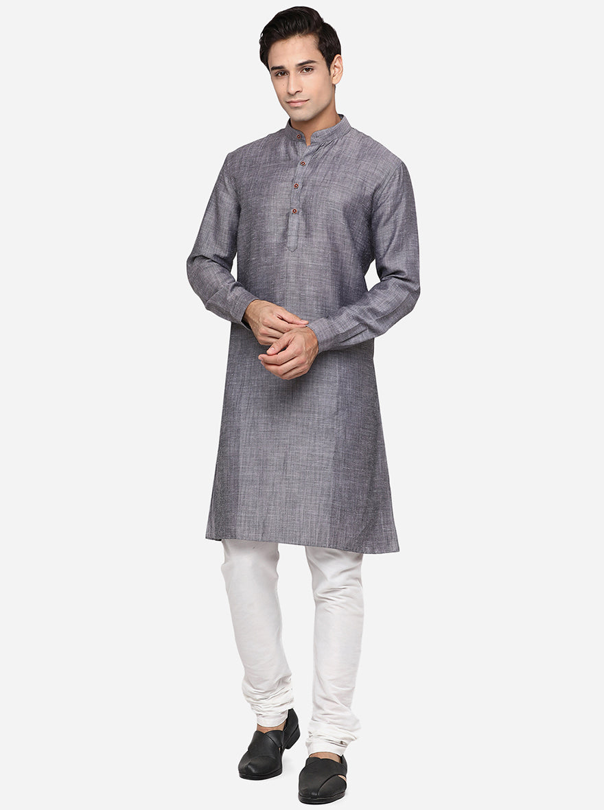 Grey Self Design Regular Fit Modi Kurta | Modi Kurta
