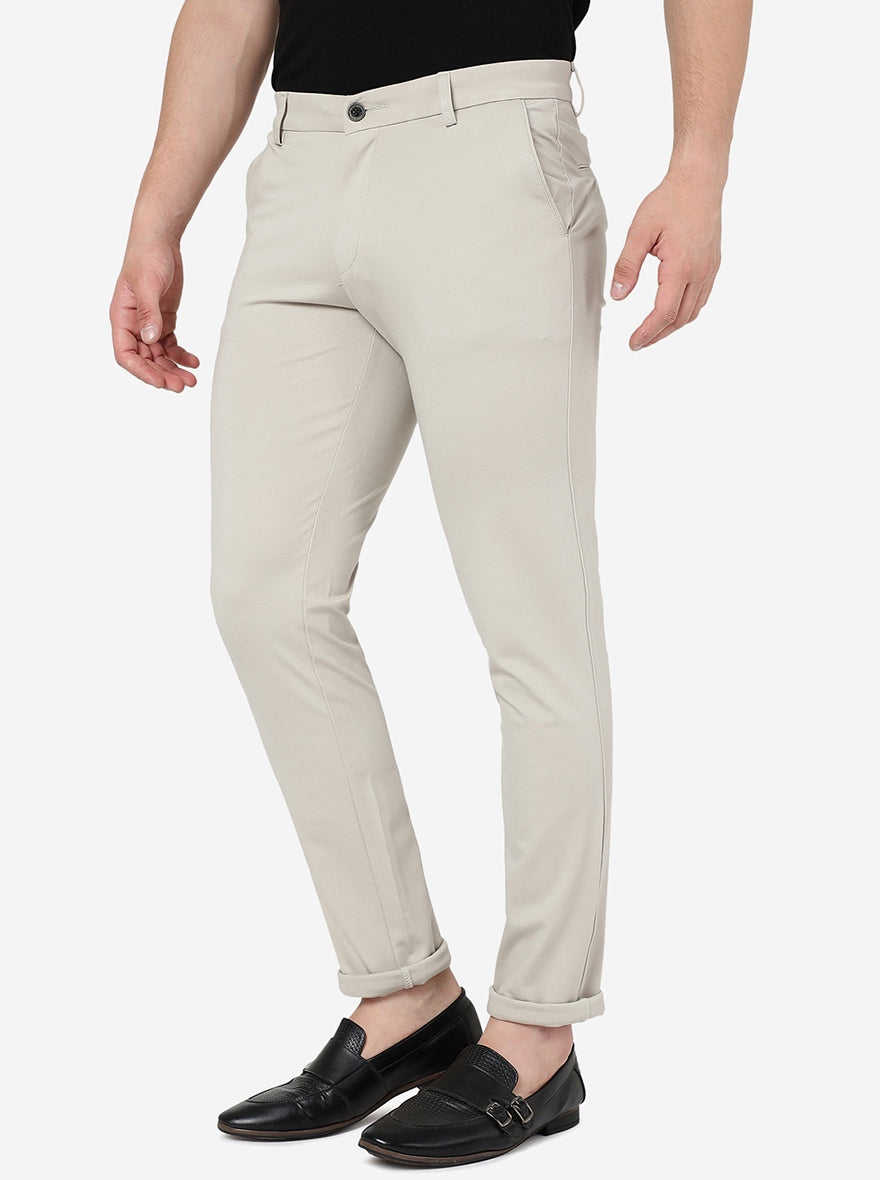 Cream Solid Venice Fit Casual Trouser | JadeBlue