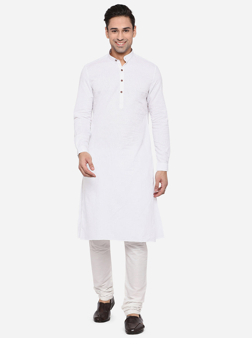 White Solid Regular Fit Modi Kurta | JadeBlue