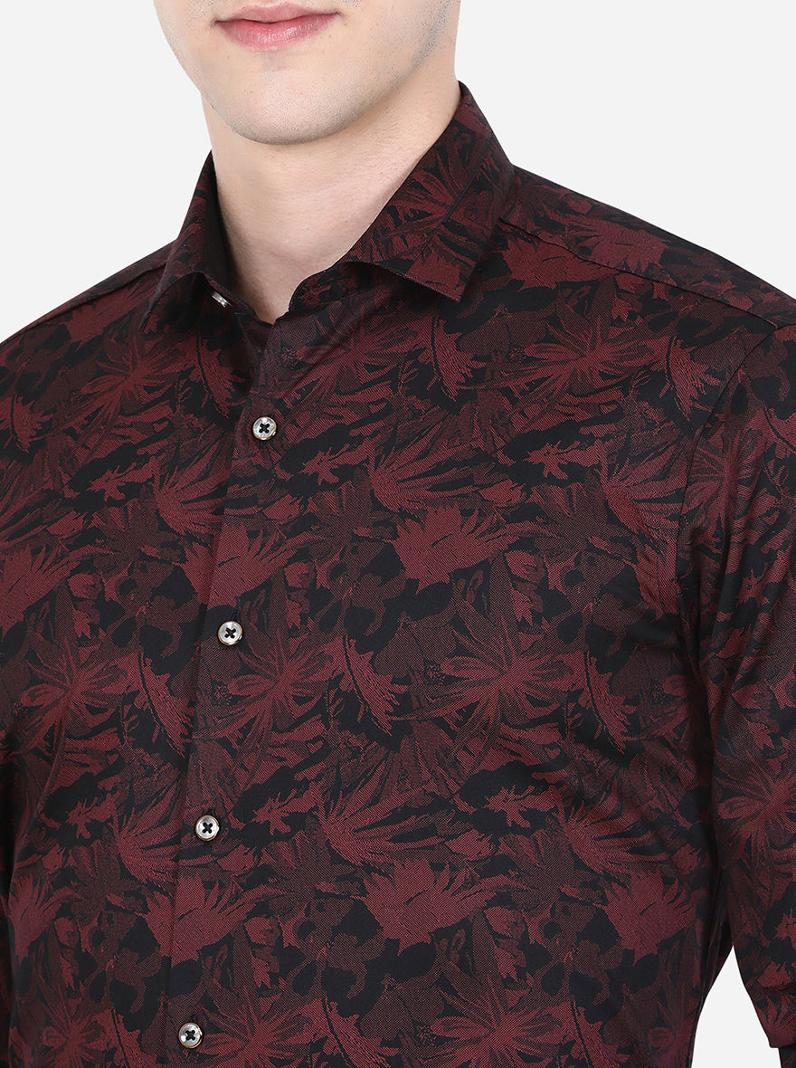 Black & Wine Printed Slim Fit Party Wear Shirt | JB Studio
