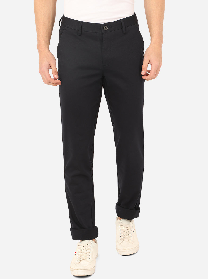 Navy Blue Solid Uno Fit Casual Trouser | JadeBlue