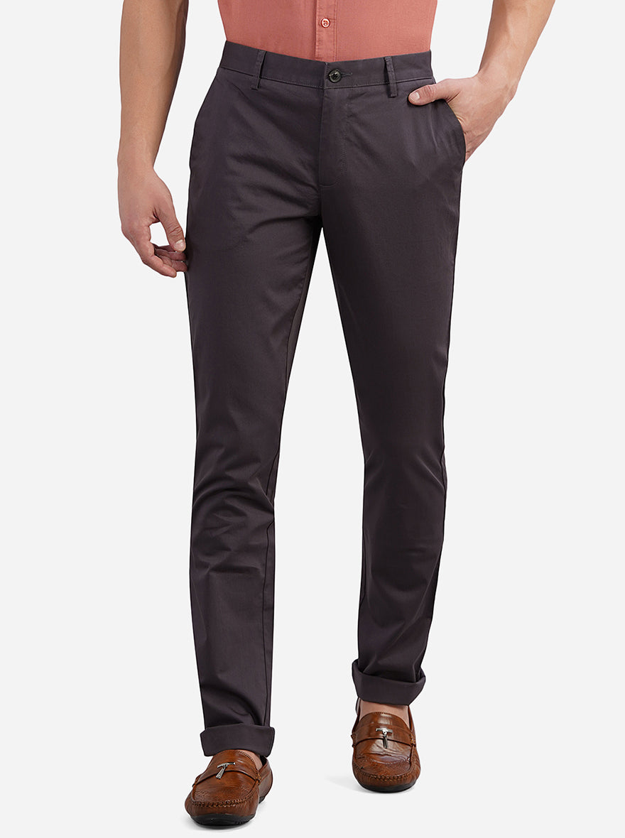 Grey Solid Uno Fit Casual Trouser | JadeBlue