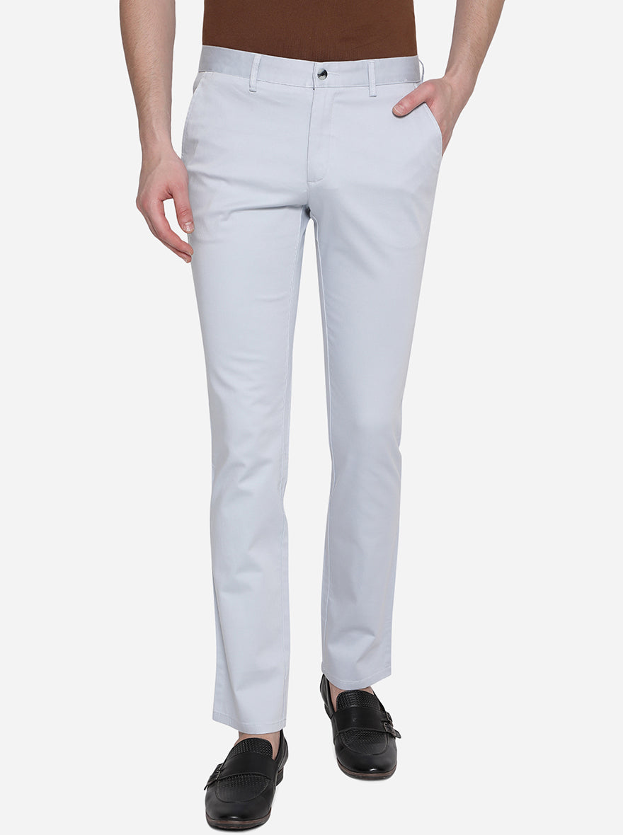 Light Blue Solid Super Slim Fit Casual Trouser | Greenfibre