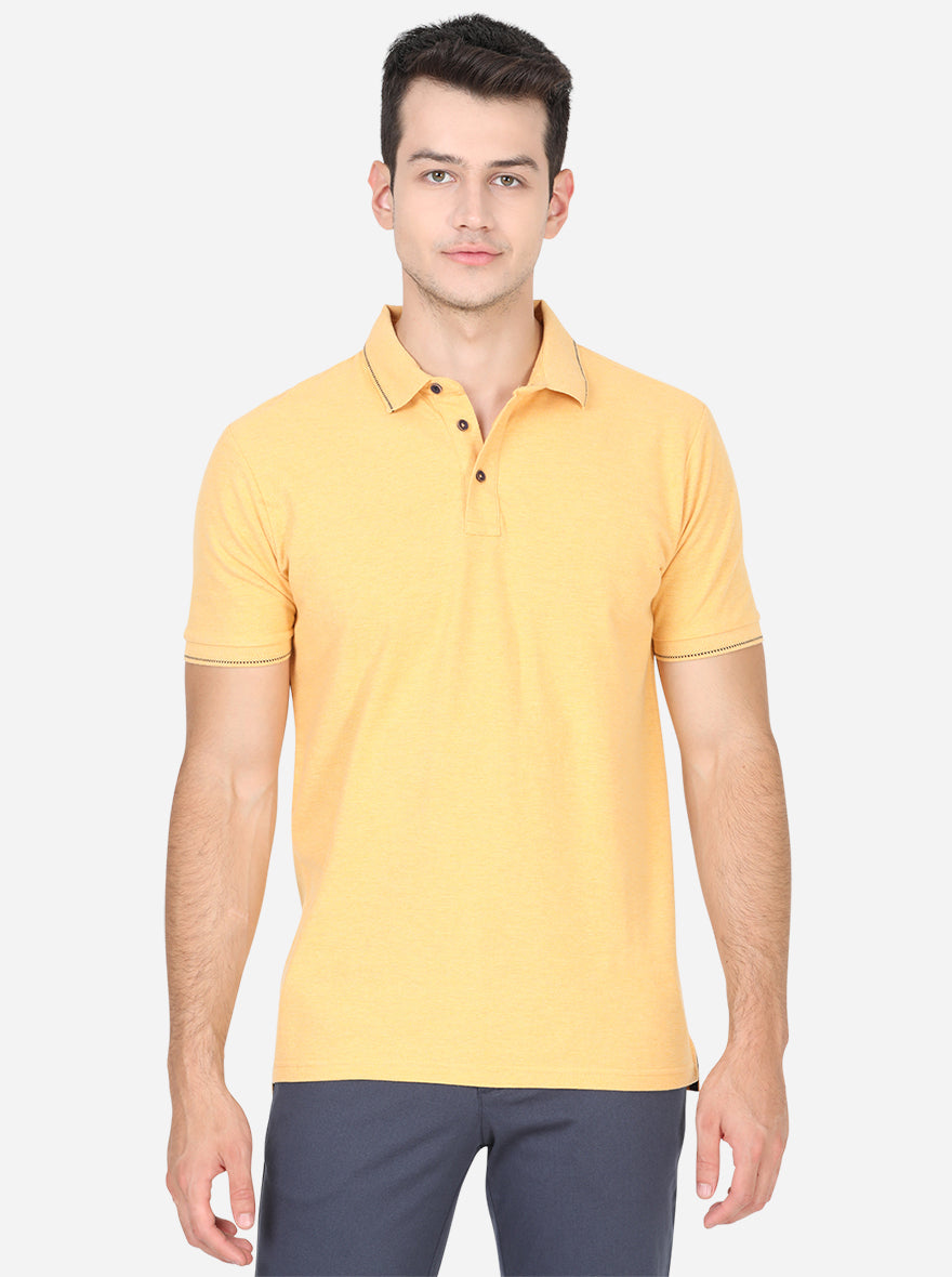 Yellow Solid Slim Fit Polo T-Shirt | JadeBlue