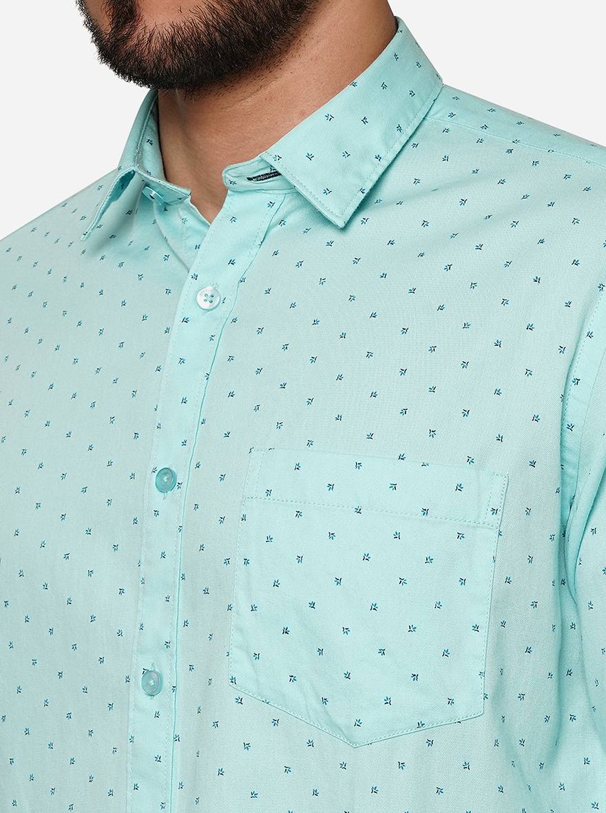 Sky Blue Printed Smart Fit Semi Casual Shirt | Greenfibre