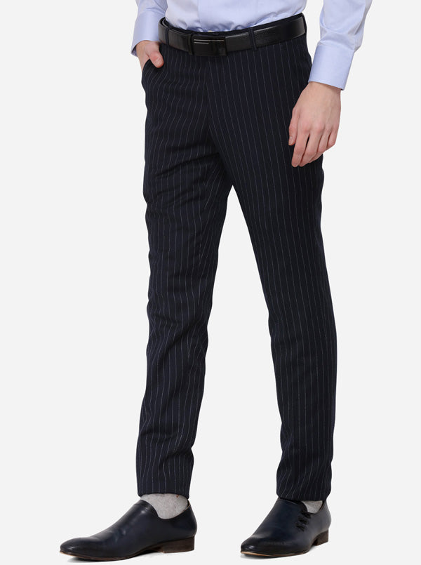 Navy Blue Striped Super Slim Fit Formal Trouser | JadeBlue Youth