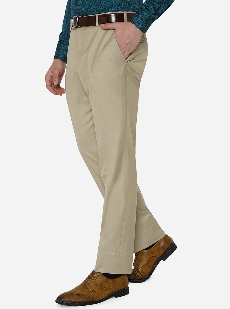 Khaki Solid Classic Fit Formal Trouser | JadeBlue