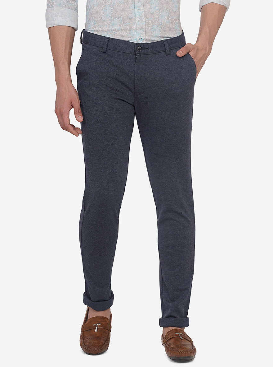 Navy Blue Solid Venice Fit Casual Trouser | JadeBlue