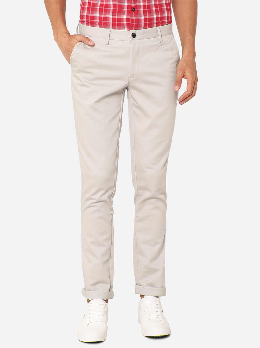Light Beige Solid Uno Fit Casual Trouser | JadeBlue