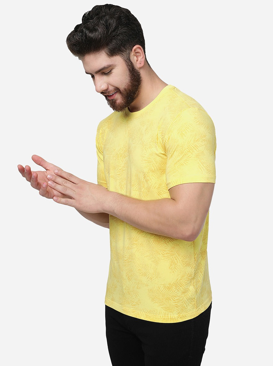 Yellow Printed Slim Fit T-Shirt | JadeBlue