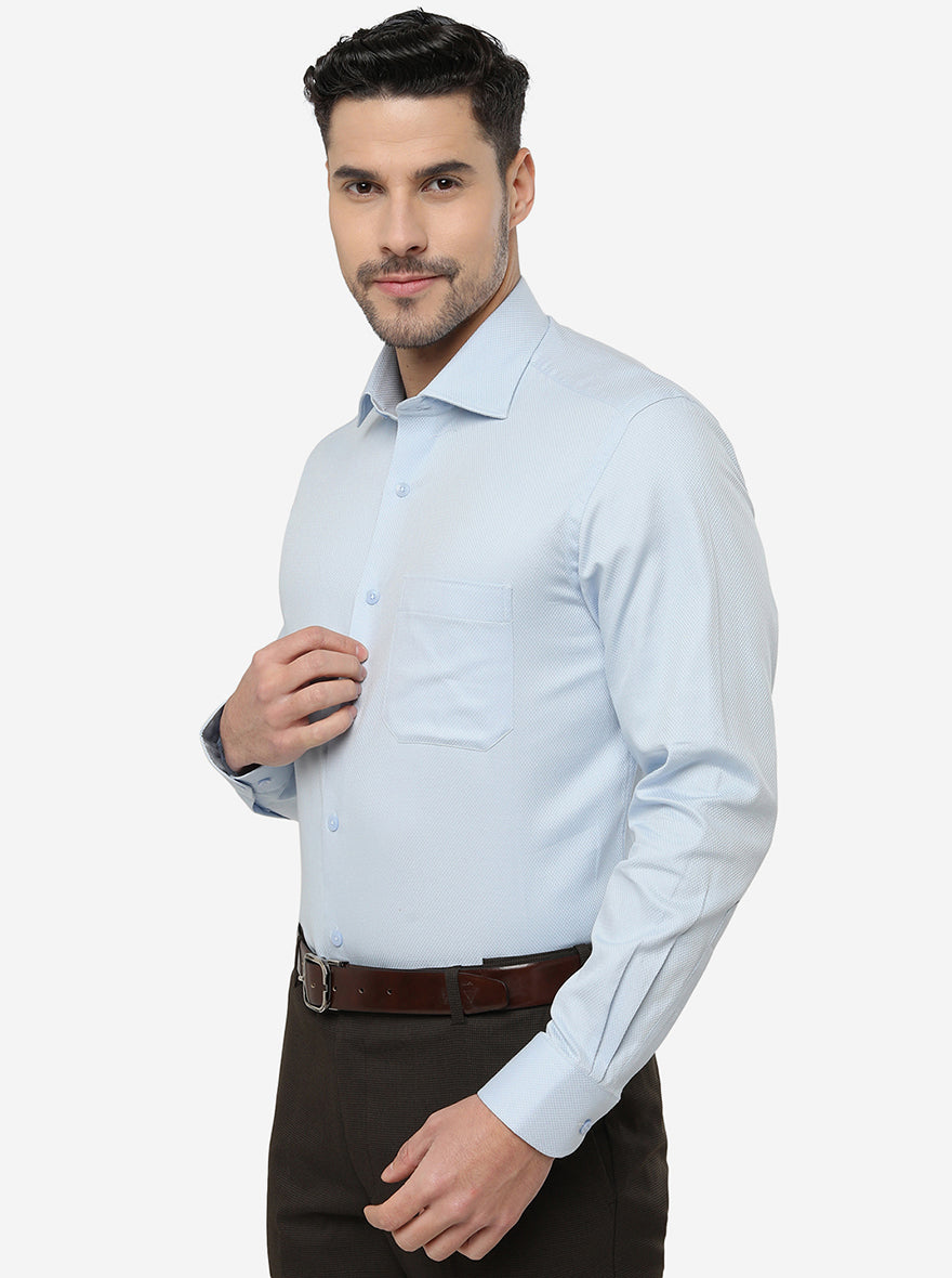 Sky Blue Solid Slim Fit Formal Shirt | Metal
