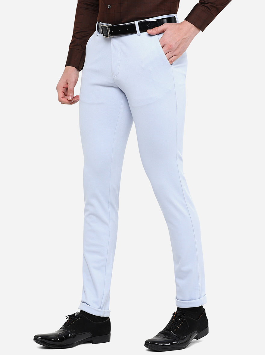 Sky Blue Solid Slim Fit Club Wear Trouser | JB Studio