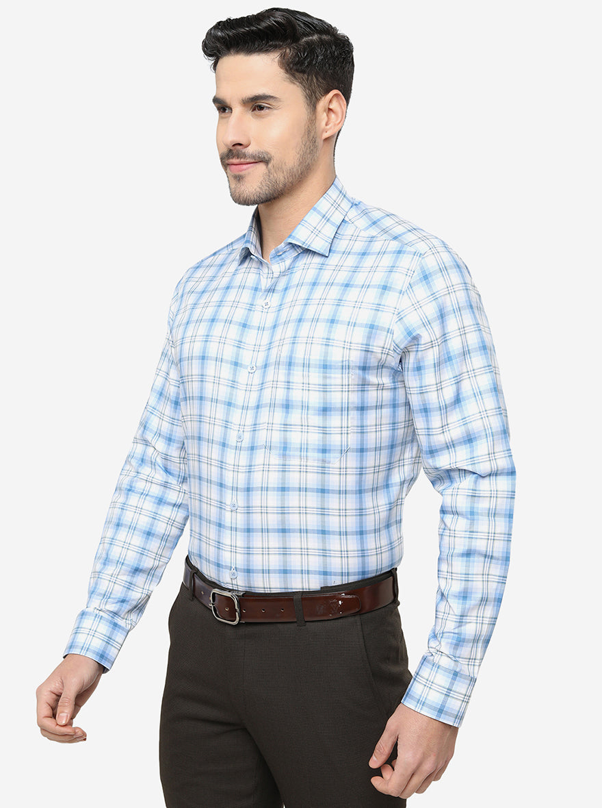 Blue Checked Slim Fit Formal Shirt | Metal
