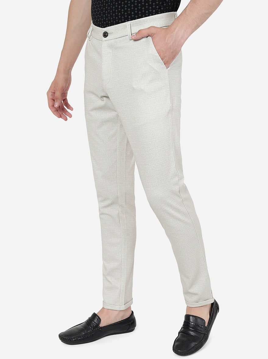 Cream Solid Venice Fit Casual Trouser | JadeBlue