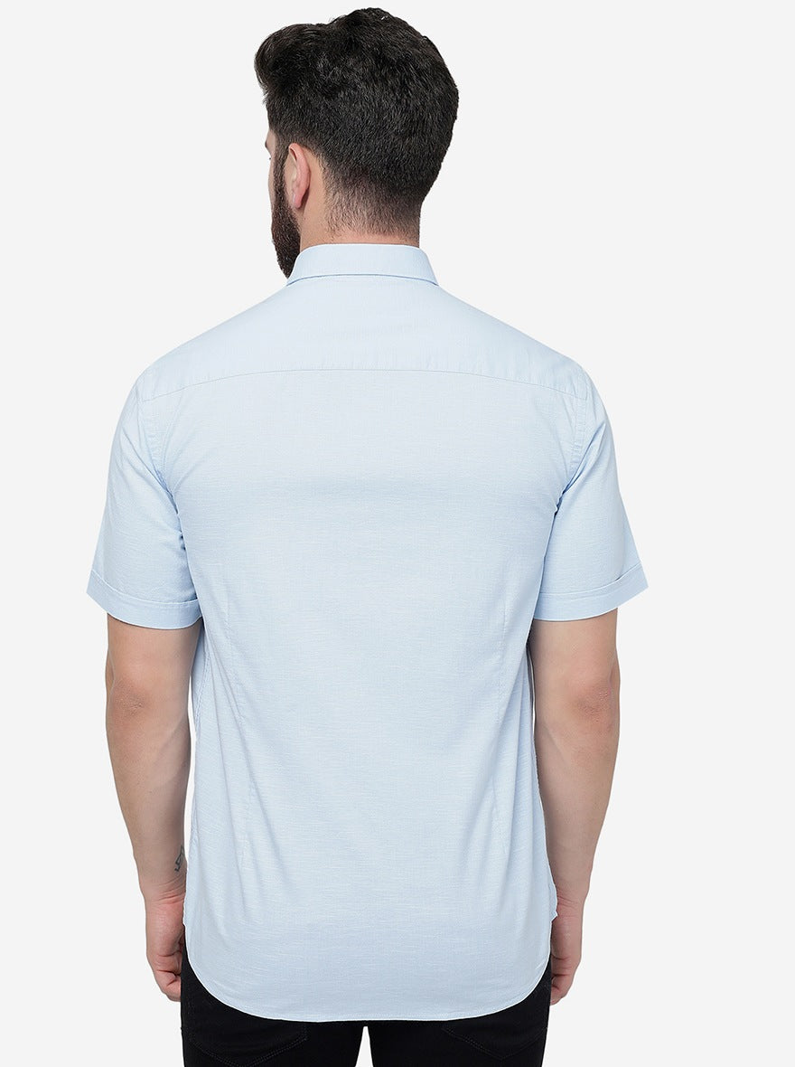 Sky Blue Solid Slim Fit Semi Casual Shirt | JadeBlue