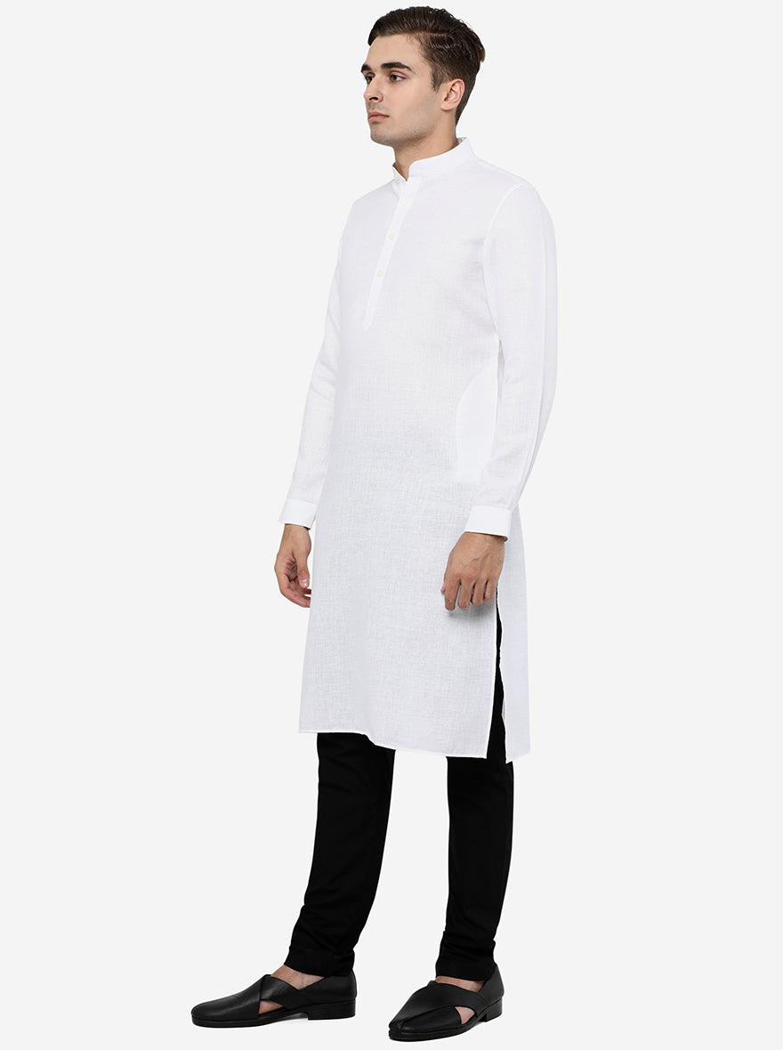 White Self Textured Regular Fit Modi Kurta | JadeBlue