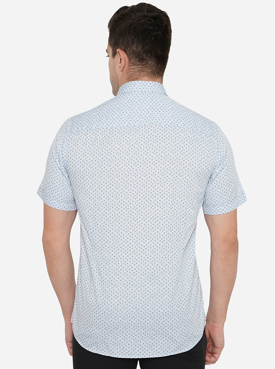 Light Blue Printed Slim Fit Casual Shirt | JadeBlue