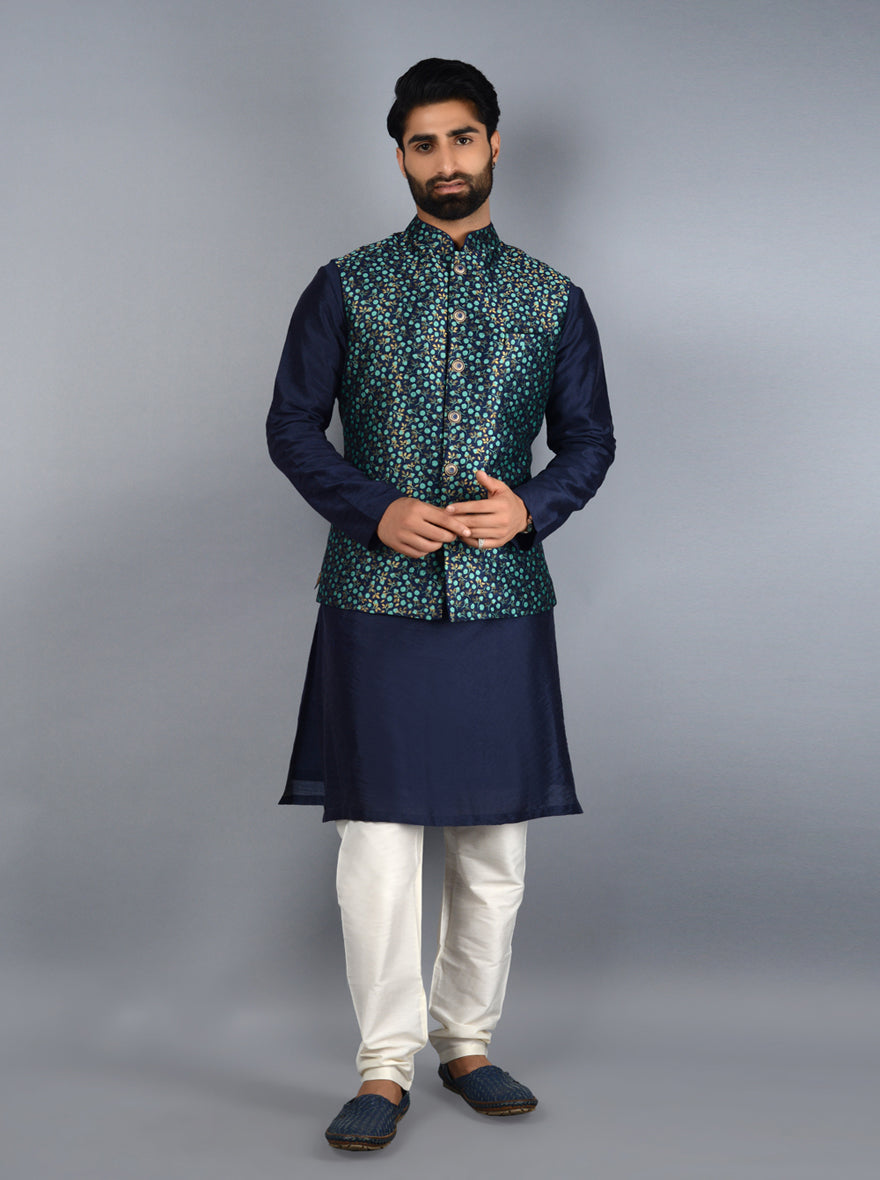 Blue & Green Bandhgala Jacket | TULA