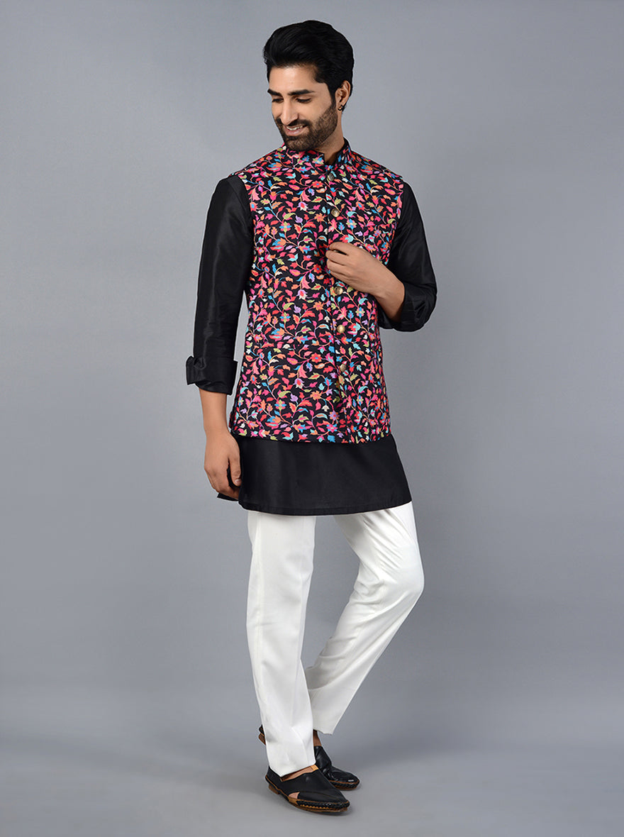 Multicolor Printed Regular Fit Bandhgala Jacket | Azania