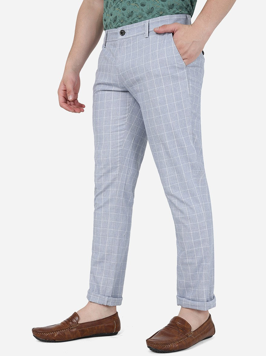 Grey Checked Uno Fit Casual Trouser | JadeBlue