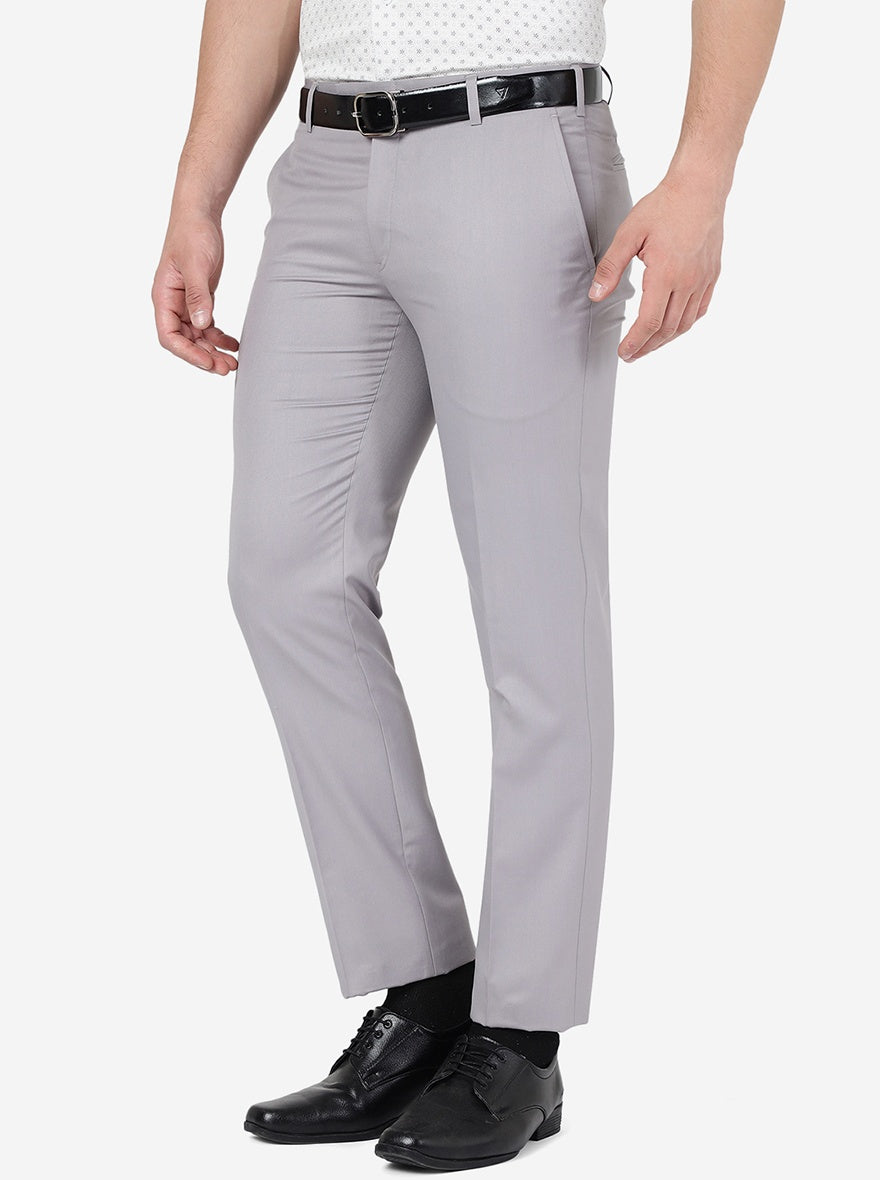 Grey Solid Slim Fit Formal Trouser | Metal