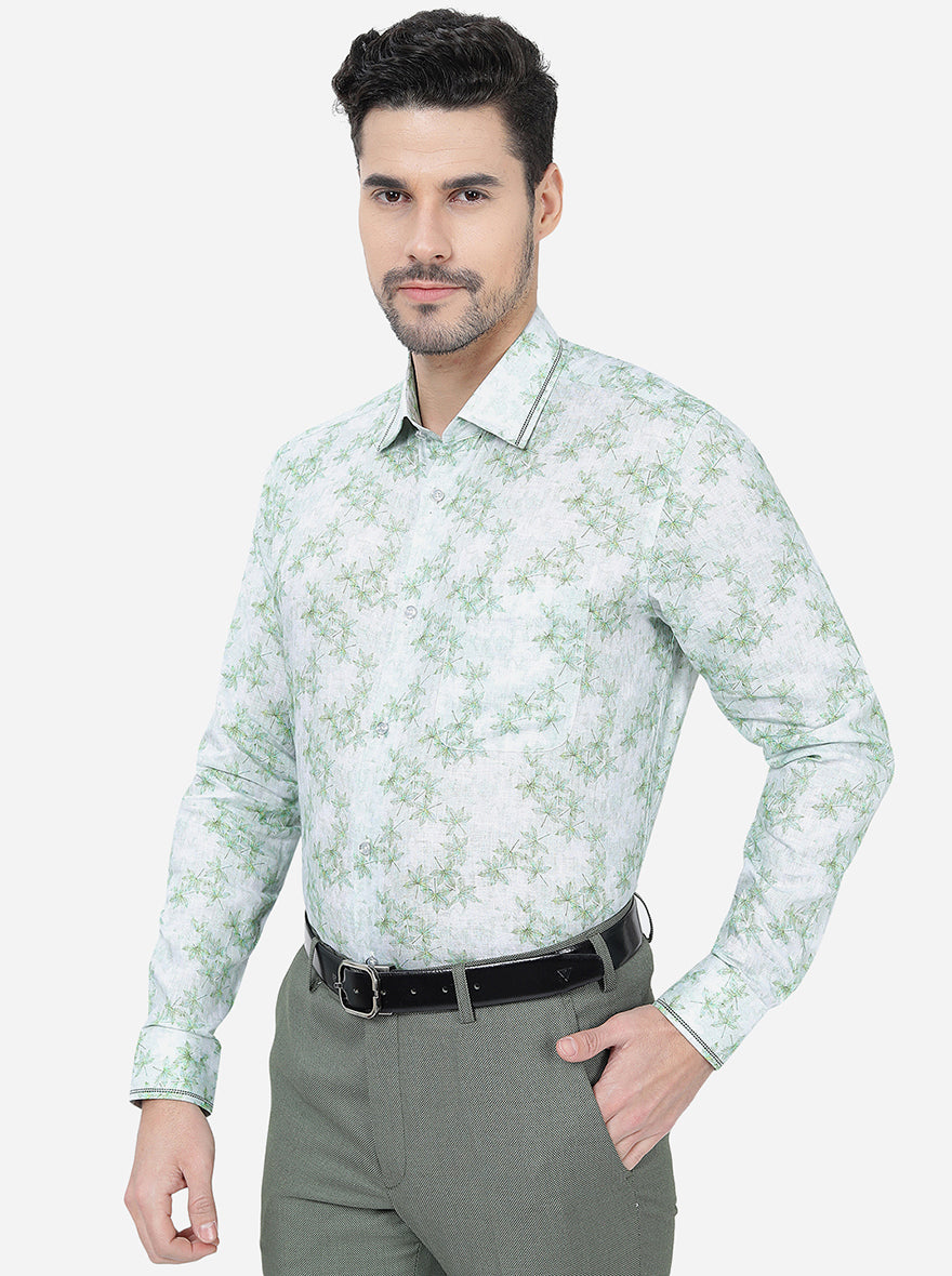 Pista Green Printed Slim Fit Party Wear Shirt | JB Studio