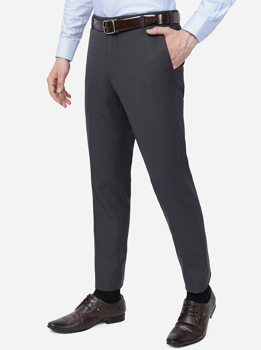 Grey Solid Super Slim Fit Formal Trouser | JadeBlue Youth