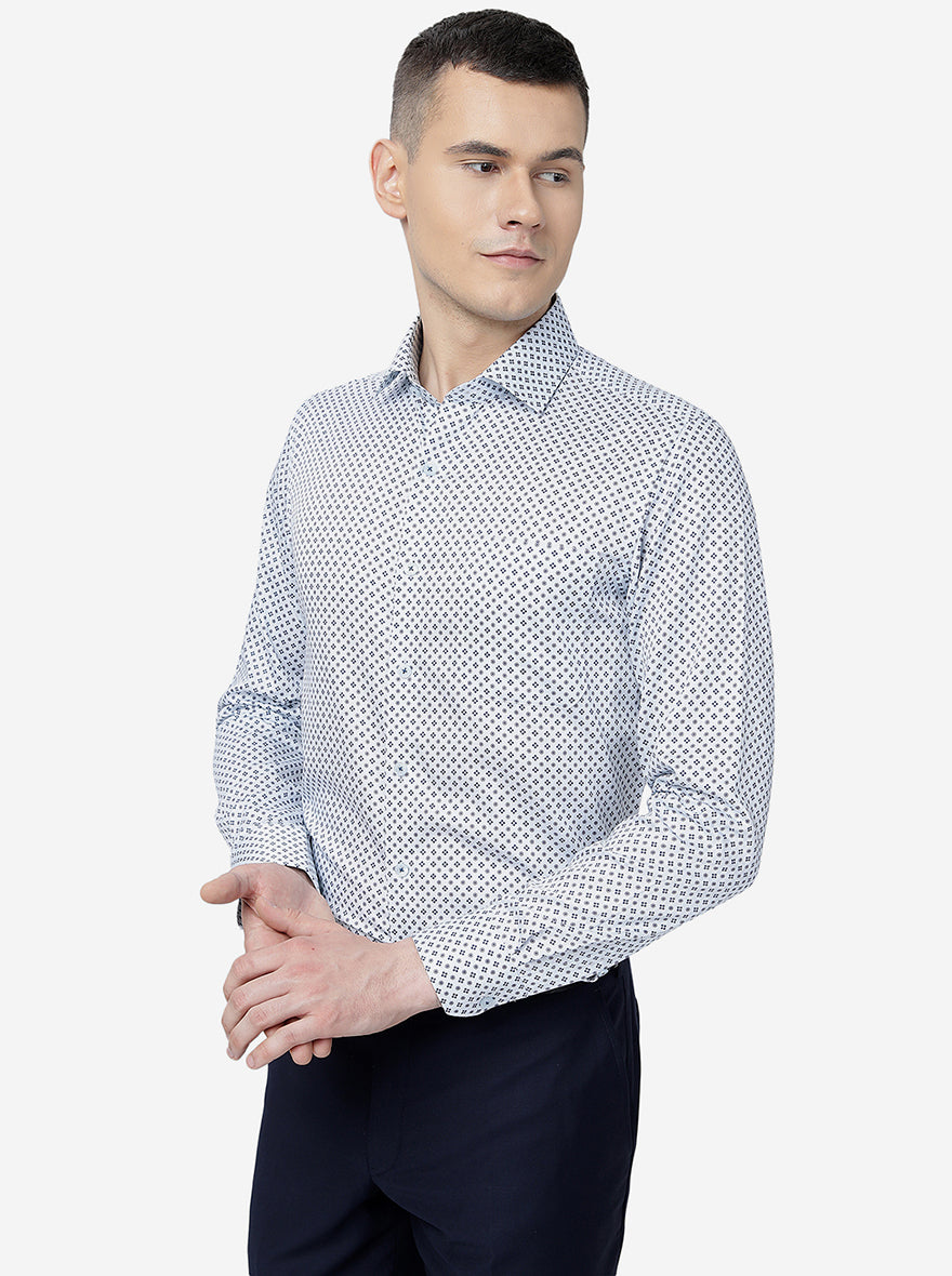 Sky Blue Printed Slim Fit Formal Shirt | JadeBlue Youth
