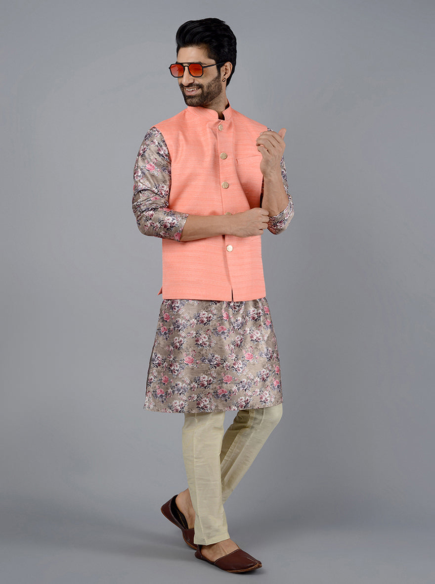 Coral Peach Bandhgala Jacket | Azania
