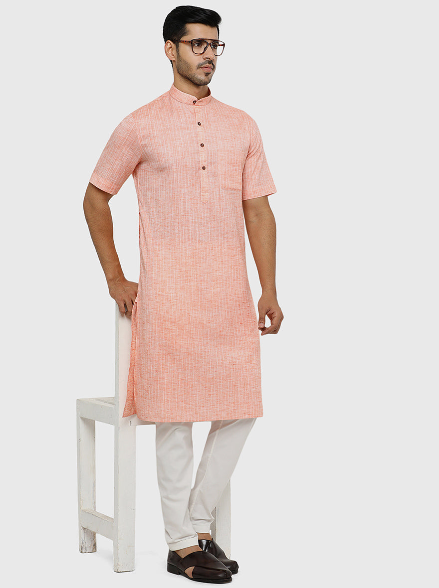 Orange Self Textured Regular Fit Modi Kurta | JadeBlue