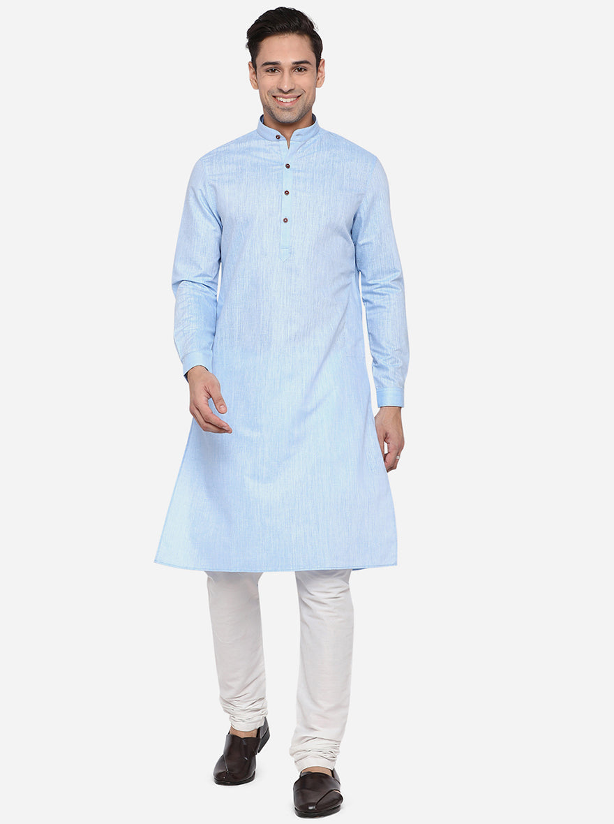 Sky Blue Solid Regular Fit Modi Kurta | JadeBlue
