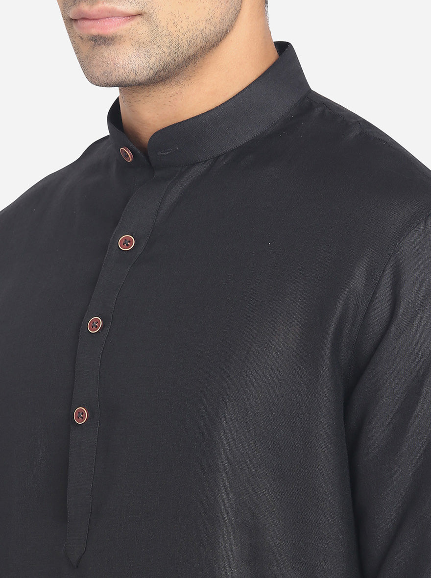 Black Solid Regular Fit Modi Kurta | JadeBlue