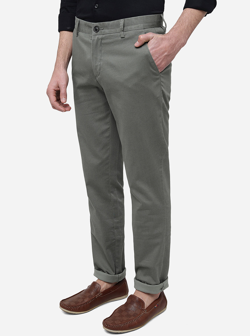 Olive Solid Uno Fit Casual Trouser | JadeBlue