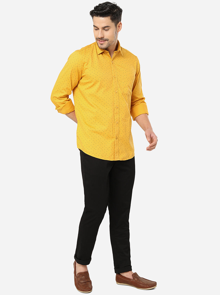 Yellow Printed Slim Fit Casual Shirt | JadeBlue