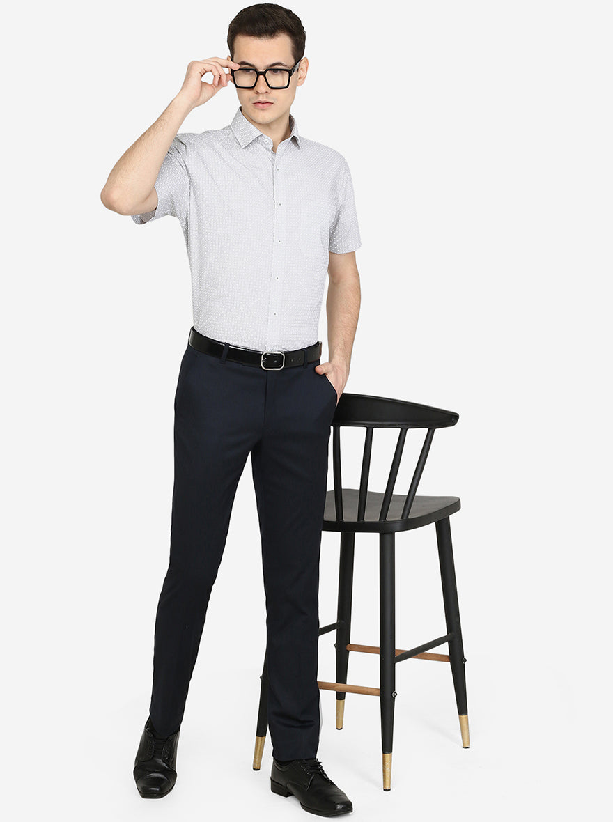 White & Black Printed Regular Fit Formal Shirt | JadeBlue