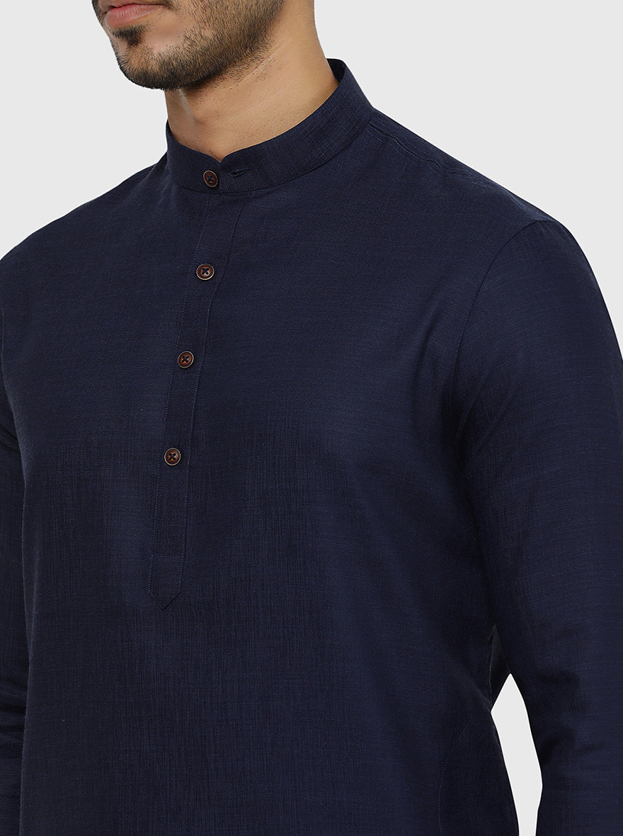 Navy Blue Solid Regular Fit Modi Kurta | JadeBlue