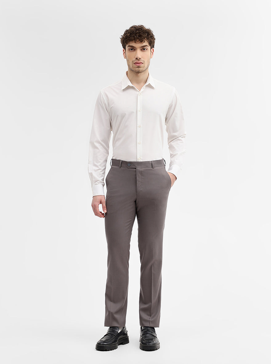 Cement Grey Solid Slim Fit Formal Trouser | JadeBlue Super Luxe
