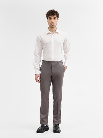 Cement Grey Solid Slim Fit Formal Trouser | JadeBlue Super Luxe