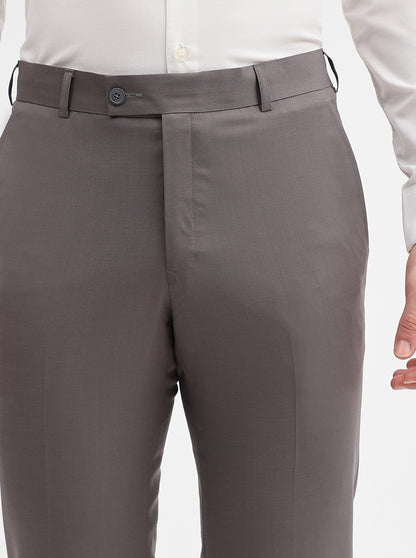Cement Grey Solid Slim Fit Formal Trouser | JadeBlue Super Luxe