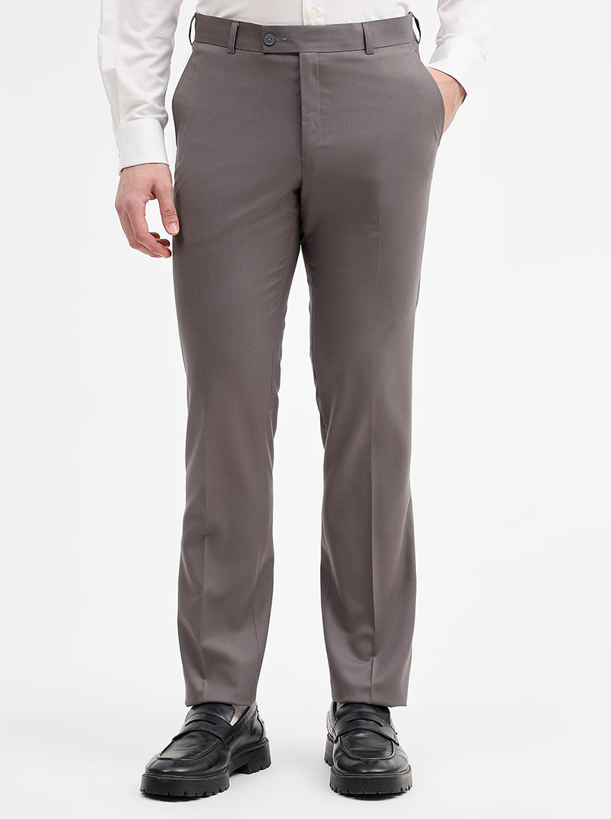 Cement Grey Solid Slim Fit Formal Trouser | JadeBlue Super Luxe