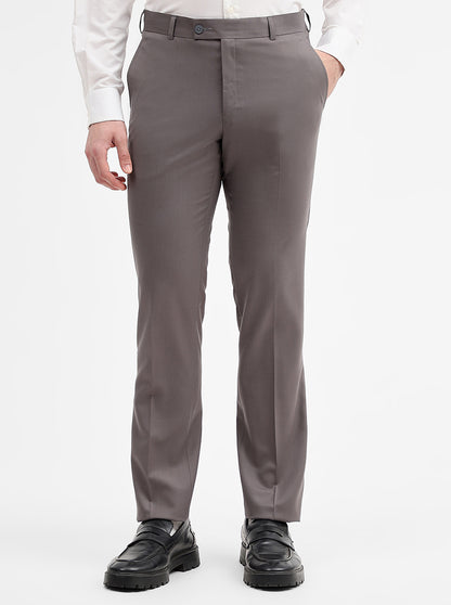 Cement Grey Solid Slim Fit Formal Trouser | JadeBlue Super Luxe