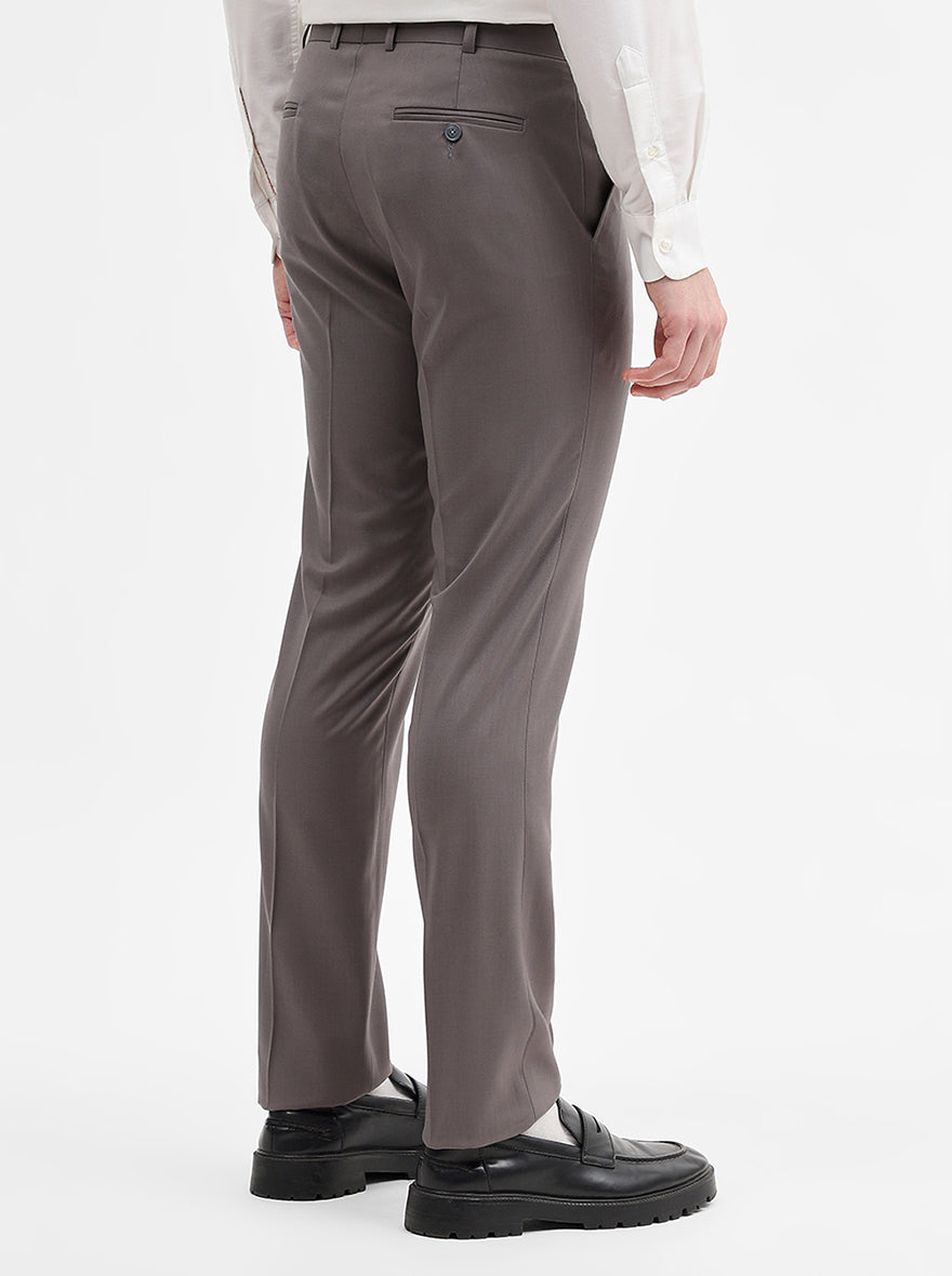 Cement Grey Solid Slim Fit Formal Trouser | JadeBlue Super Luxe