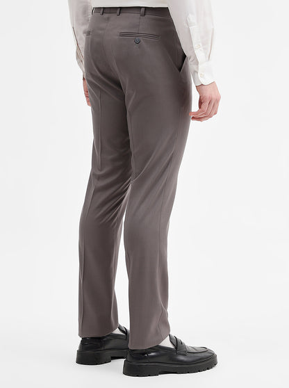 Cement Grey Solid Slim Fit Formal Trouser | JadeBlue Super Luxe