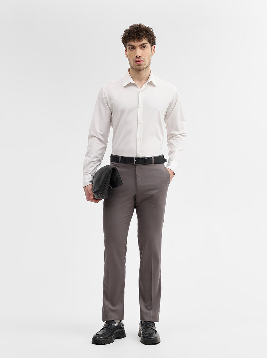 Cement Grey Solid Slim Fit Formal Trouser | JadeBlue Super Luxe